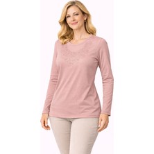 Mutlu City Yeni Model Taş Işlemeli Yuvarlak Yaka Likralı Anne Penye Bluz 6420