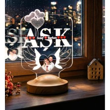 Aşk Hediyesi, 14 Şubat Sevgililer Günü Kanatlı Kalp Fotoğraflı Özel LED Lamba, Sevgiliye - Eşe Romantik Hediye