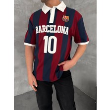 Bergibo Oversıze Barca Yakalı Tişört - %100 Pamuk Penye Barcelona Çubuk T-Shırt