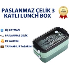 Yeşil Paslanmaz Çelik 3 Katlı Yemek Taşıma Kabı Isı Yalıtımlı Lunch Box