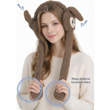 MUJGAN Hareketli Tavşan Kulaklı Peluş Kulaklık Kahverengi Renk