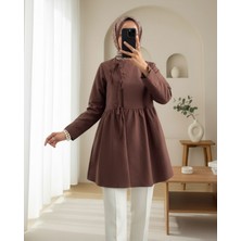 Moda Morfo Önü Çapraz Bağlamalı Parçalı Kimono -Kahve