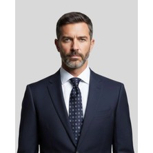 1001 Kravat Mavi Çiçek Desenli 8 cm Genişliğinde Lacivert Kravat