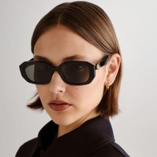 Gucci GG1535S 001 54-20 Kadın Füme Mat Camlı Siyah Asetat Dikdörtgen Güneş Gözlüğü