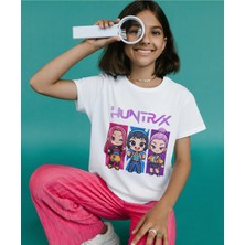 Alpşan Ticaret Huntrix Anime Tişört - Rumi Mira Zoey Karakterli Kız Çocuk Beyaz Tişört