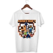 Alpşan Ticaret Mınecraft Çocuk Yetişkin Beyaz T-Shirt Unisex Çocuk Tişört