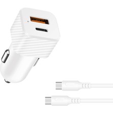Avcı Teknoloji Market Araç Içi Hızlı Şarj Çakmaklık Adaptörü 3.0 USB Type-C Araç Şarj Cihazı Type-C Kablolu