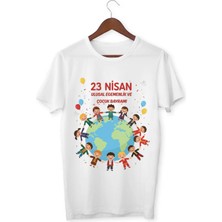 Alpşan Ticaret 23 Nisan Çocuk Tişörtü Kız Erkek Beyaz Çocuk Tshirt 23 Nisan