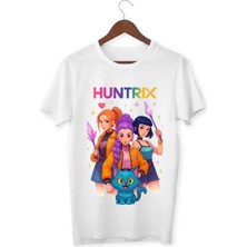 Alpşan Ticaret Huntrix Kız Çocuk Tişörtü - Rumi Mira Zoey Baskılı Anime Tarzı Beyaz T-Shirt