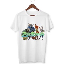 Alpşan Ticaret Zootopia Baskılı Beyaz Özel Tasarım Pamuklu Penye Unisex T-Shirt