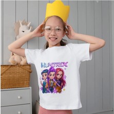 Alpşan Ticaret Huntrix Kız Çocuk Tişörtü - Rumi Mira Zoey Baskılı Anime Tarzı Beyaz T-Shirt