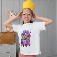 Alpşan Ticaret Huntrix Kız Çocuk Tişörtü - Rumi Mira Zoey Baskılı Anime Tarzı Beyaz T-Shirt