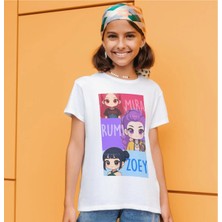 Alpşan Ticaret Huntrix Anime Tişört - Rumi Mira Zoey Karakterli Kız Çocuk Beyaz Tişört