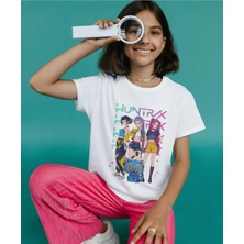 Alpşan Ticaret Huntrix Kız Çocuk Tişörtü - Rumi Mira Zoey Baskılı Anime Tarzı Beyaz T-Shirt