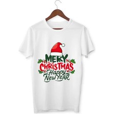 Alpşan Ticaret Yeni Yıl Tişört Merry Christmas T-Shirt Çocuk Yetişkin Beyaz T-Shirt Unisex Çocuk Tişört