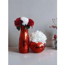 Işıltı Home Desing Aynalı Cam  Vazo  Kırmızı  2  Li  Set