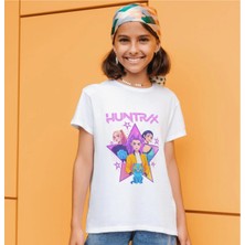 Alpşan Ticaret Huntrix Kız Çocuk Tişörtü - Rumi Mira Zoey Baskılı Anime Tarzı Beyaz T-Shirt