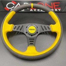 Carlone Momo Spor Direksiyon 32CM Sarı Yüzük ve Detaylı-Yarıklı Model-Yarış Spor Direksiyonu