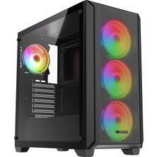 Rampage Elysıan Mesh 850W 80 Plus Bronze 4*12CM Argb Fan Temperli Camlı Mid-T Siyah Oyuncu Kasası
