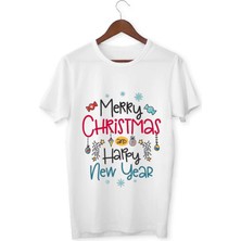 Alpşan Ticaret Yeni Yıl Tişört Merry Christmas T-Shirt Çocuk Yetişkin Beyaz T-Shirt Unisex Çocuk Tişört