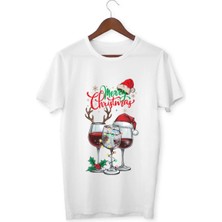 Alpşan Ticaret Yeni Yıl Tişört Merry Christmas T-Shirt Çocuk Yetişkin Beyaz T-Shirt Unisex Çocuk Tişört