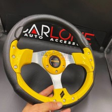 Carlone Momo Spor Direksiyon 32CM Sarı Göbek Detaylı- Yarış Spor Direksiyonu