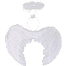 Sb Shopping Beyaz Renkli Tüylü Bebek Melek Kanadı ve Tacı 30X45 cm