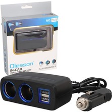 Xtechnx Olesson 1638 12-24V Çift USB Girişli 120W 80 cm Kablolu 2'lı Araç Çakmak Çoklayıcı