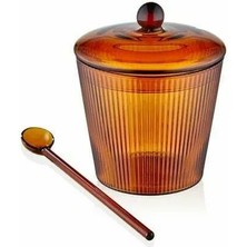 The Mia Amber Cam Reçellik 10 cm Kaşıklı El Yapımı Isıya Dayanıklı Cam Ürün
