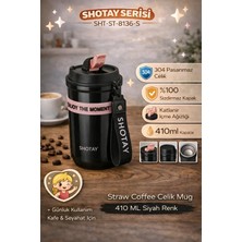 Shotay Strow Coffe Çelik Mug 410 ml Siyah Renk - SHT-ST-8136