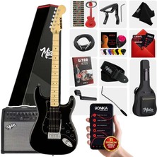 Midex RPH-40BK-50AMP Full Black 50W Şarjlı BT Amfili Elektro Gitar Seti HSH Manyetik Maple Klavye