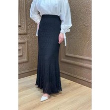 Neşeli Butik Kadın Siyah Dantel Kumaş Maxi Boy Tesettür Etek