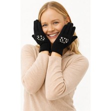 Neşeli Butik Kadın Siyah Taş Işlemeli Triko Kar Eldiveni NBAKS028