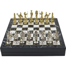 Gift Home Gifthome Büyük Boy Metal Mısır Satranç Takımı MDF Tahtası 36x36x6 cm Parlak Mermer Desenli