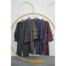 Neşeli Butik Kadın Lacivert Kol Katmanlı Gold Düğme Detaylı Tesettür Takım NBVQ3139