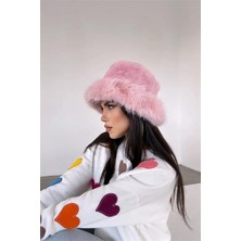 Neşeli Butik Kadın Pembe Peluş Kalpak Şapka NBAKS001