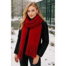 Neşeli Butik Kadın Peluş Dokulu Ucu Püsküllü Kışlık Şal Atkı NBAKS048