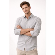 Danger Premium Flamlı Pamuklu Keten Görünümlü Erkek Gömlek Bej