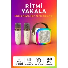 Gunkes Çift  Mikrofonlu Karaoke Bluetooth Hoparlör Rgb LED Işıklı 5 Efektli Ses Bombası IST34