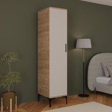 Bimossa K7020 Loft Sepet Gövde-Kumtaşı Tek Kapaklı Gardırop, 5 Raflı Elbise Dolabı, Metal Ayaklı Gardırop