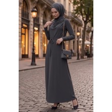 İlkimay.com Şal Bağlamalı Elbise 1691 - Antrasit