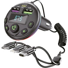 Avcı Teknoloji Market Bluetooth Araç Fm Modülatör 40W Hızlı Şarj 3’ü 1 Arada Lightning Type-C Micro USB Kablolu