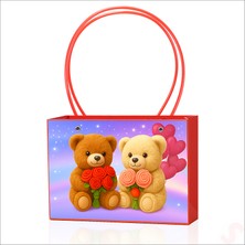 Süsle Bebek ve Parti Teddy Baskılı Karton Hediye Çantası 22×13,5×10,5 cm
