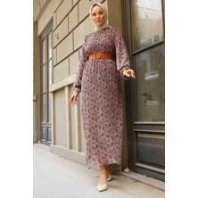 inStyle Şal Desen 2016  Gül Kurusu Şifon Elbise