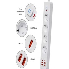 Vothoon Termal Akım Korumalı 4'lü Priz 4x USB 2x Type-C Çıkışlı Grup Priz Çoğaltıcı (3500W)
