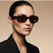 Gucci GG1587S 002 52-22 Kadın Kahverengi Mat Camlı Kahverengi Asetat Oval Güneş Gözlüğü