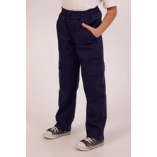 Dmb Boys & Girls Dmb Erkek Çocuk Ayarlanabilir Lastikli Bel Düğme+Fermuar Kapama Kargo Cepli Dokuma Kot Jeans Pantolon Lacivert