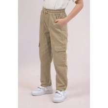 Dmb Boys & Girls Dmb Erkek Çocuk Ayarlanabilir Lastikli Bel Düğme+Fermuar Kapama Kargo Cepli Dokuma Kot Jeans Pantolon Bej