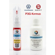 COLORGUARD Volkswagen Seat LP3G Kırmızı İğneli & Fırçalı Şişe Rötuş Boyası ve Yüzey Temizleme Solüsyonu Seti