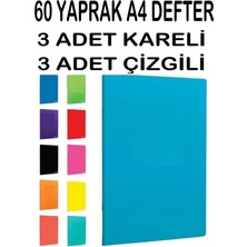 Güzelyüz Avm 60 Yaprak A4 Okul Defter Seti 3 Adet Kareli 3 Adet Çizgili Okul Defteri Pp Kapak Defter